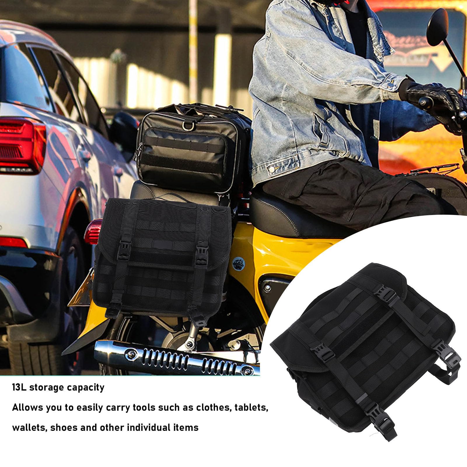 Sakwy Motocyklowe Czarne Wodoodporne Torby Bagażowe Wodoodporne Wielofunkcyjne Torby Boczne Motocyklowe z Mechanizmem Szybkiego Wypinania dla Podróżujących na Długich Dystansach