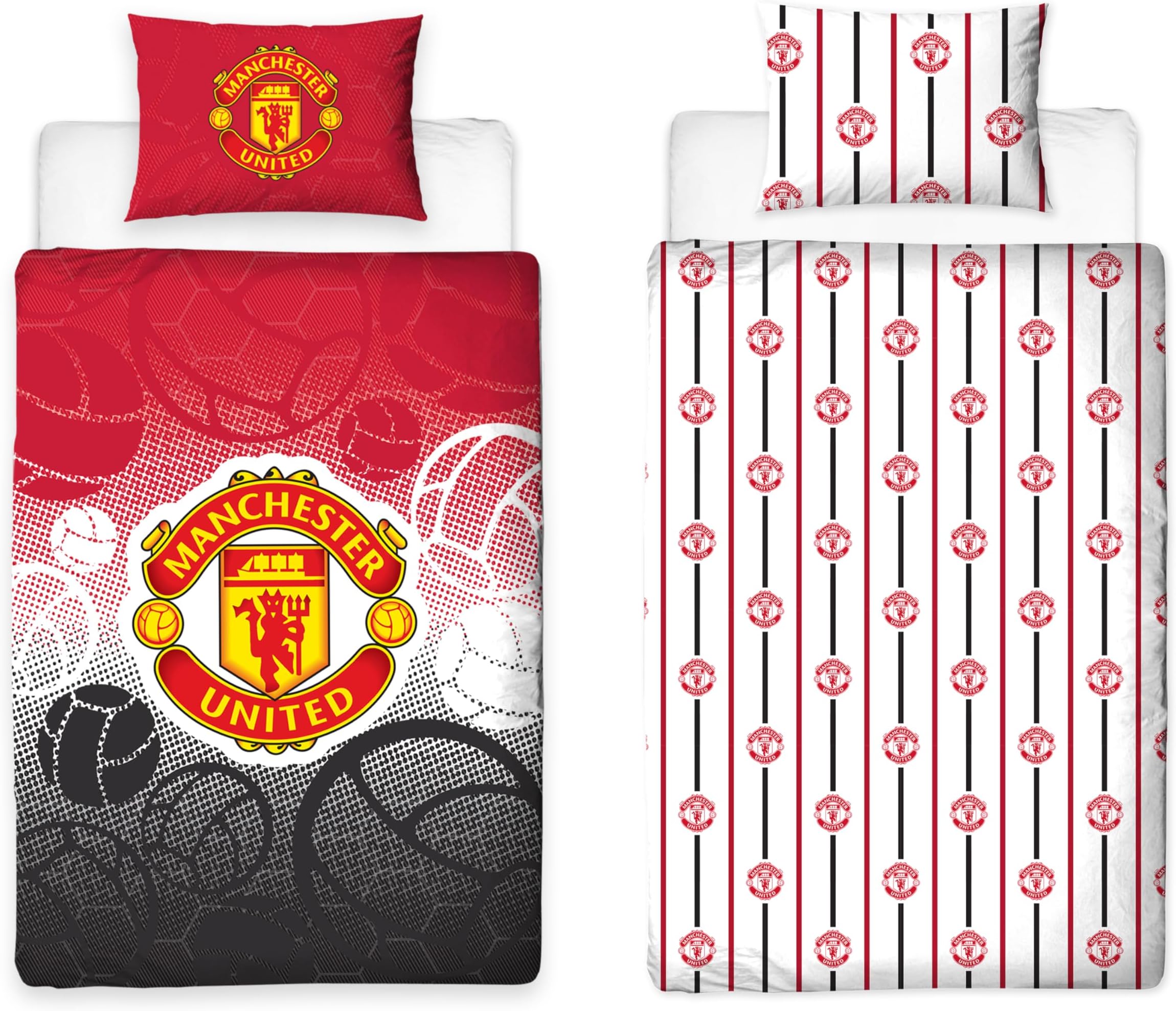 Manchester United FC Official Single Duvet Cover Set, Crest Design | Red Reversible 2 Sided Football Bedding Cover Official Merchandise Including Matching Pillow Case