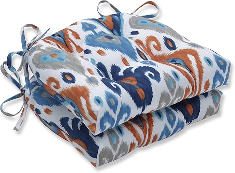 Pillow Perfect Outdoor/Indoor Paso Azure Blue Reversible Chair Pads, 15.5" x 16", Pack of 2