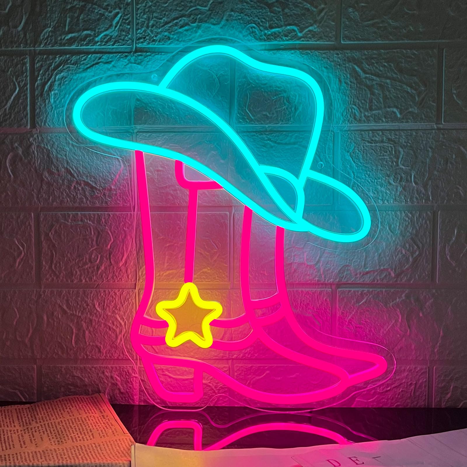 Cowboy Boot Hat Neon Sign, LED Western Cowgirl Boots Neon Lights Sign ...