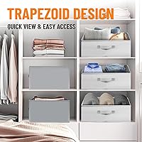 Vista 4 de Criusia Organizadores de Armario Contenedores Paquete de 4 - Organizador de Estante Grande Plegable con Asas - Cestas de Tela Trapezoidales para Gris
