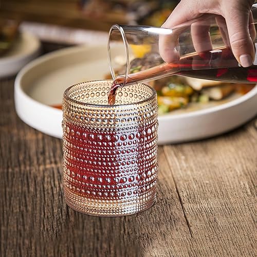 Miniatura 3 de Golden Hobnail - Juego de 6 vasos de cristal vintage de 12 onzas, vasos de agua, vasos de agua, cristalería transparente en relieve para cerveza,