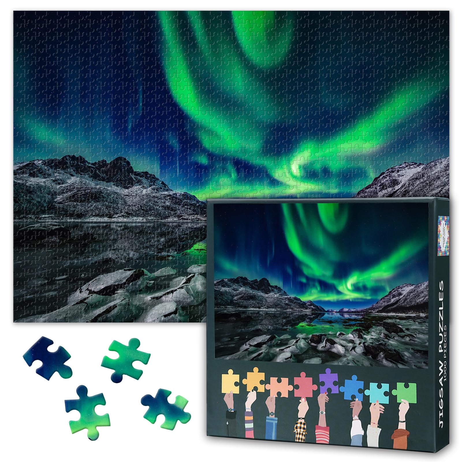 Aurora 1000 Piece Jigsaw Puzzle - Nature Northern Lights Scenery Art Paintings, 50x70cm Complex Artwork Parlour Games, Jigsaw Puzzles, Family Challenge Night