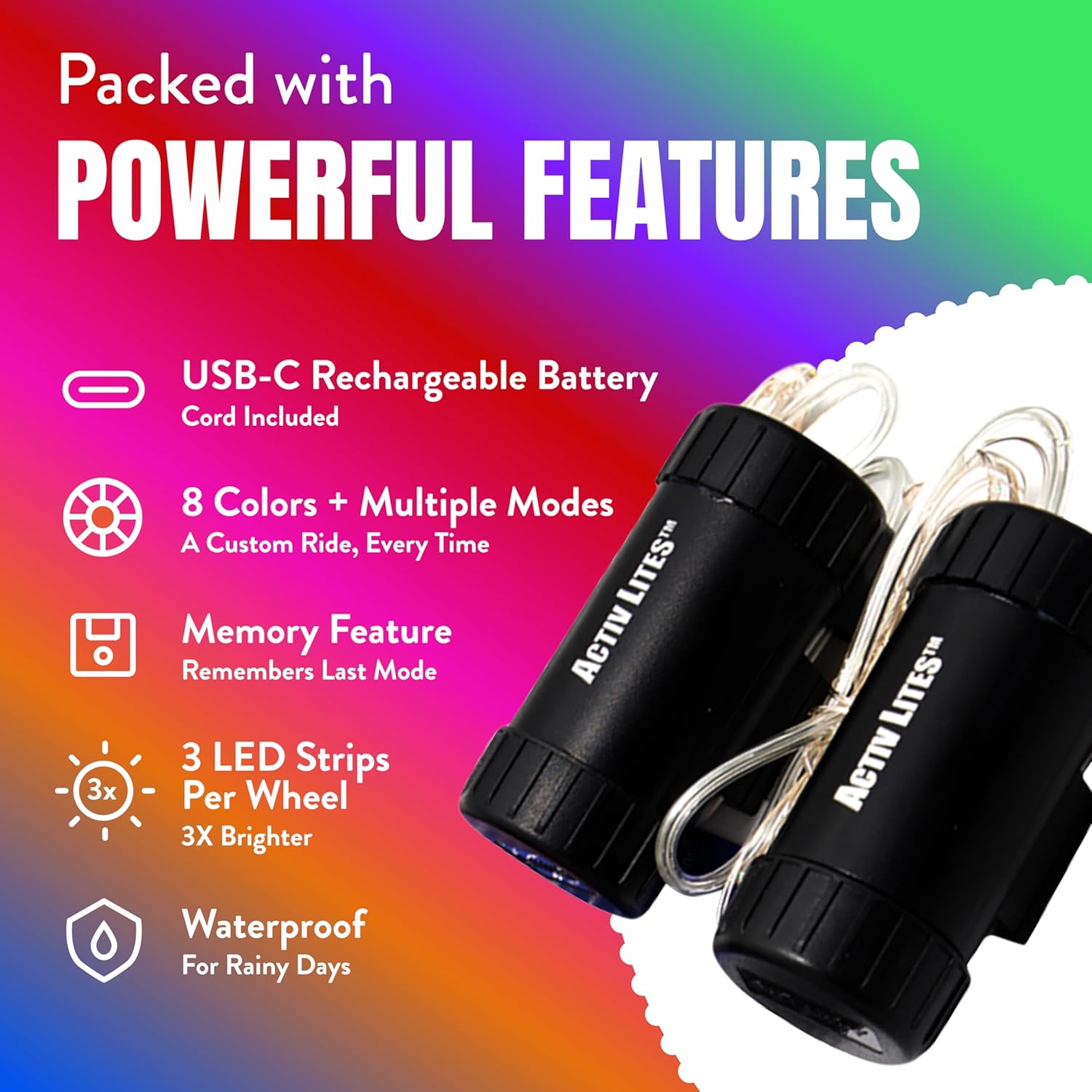 Activ Life LED Color-Changing Bike Wheel Lights - USB-C Rechargeable for Enhanced Brightness & Visibility - Multicolor, Weatherproof Bicycle Accessories for Ultimate Safety and Style