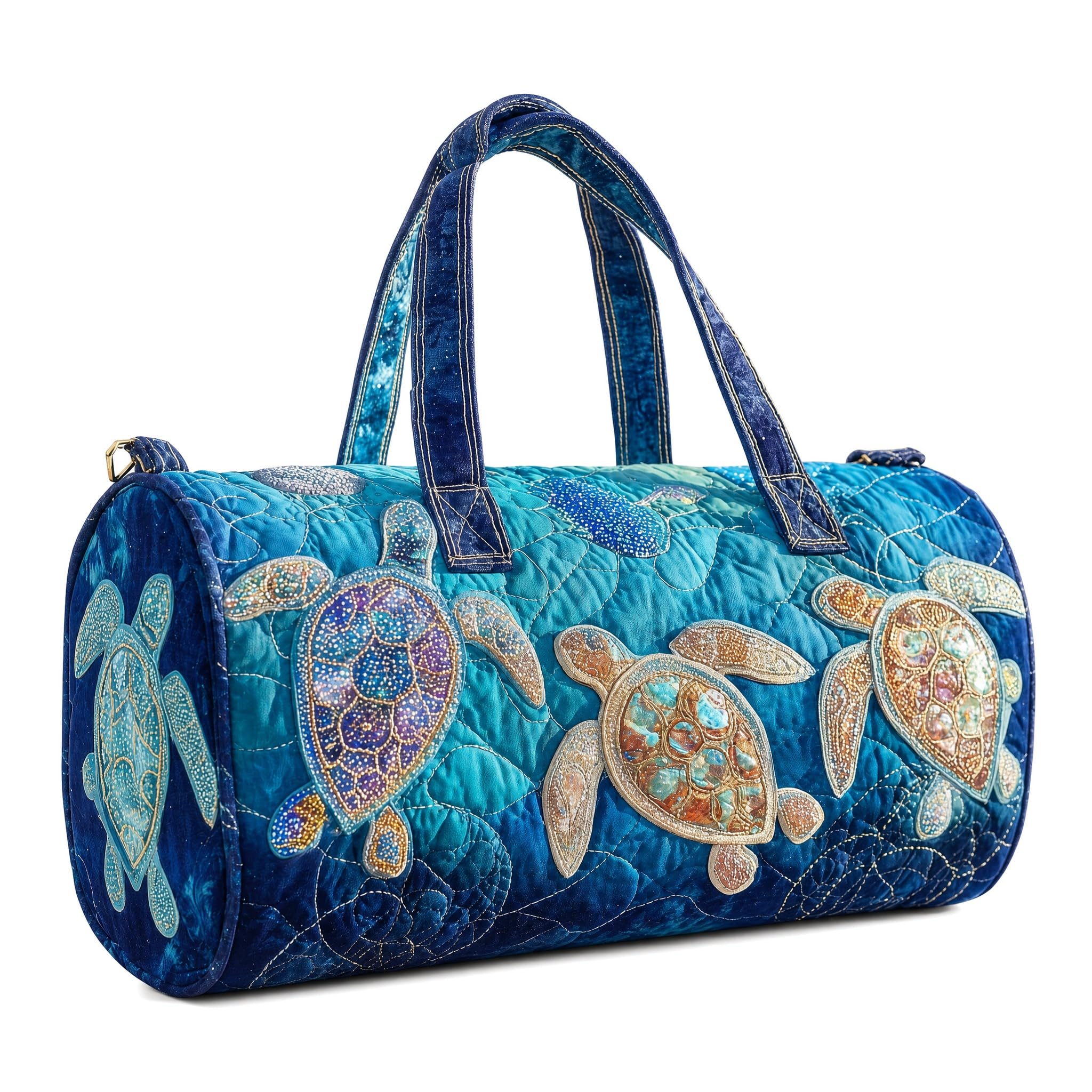 Ocean Quilted Duffle Bag for Women，Travel Beach Portable Weekender Tote Bag (F,M(16″Lx8″Wx8″H)) — image 1