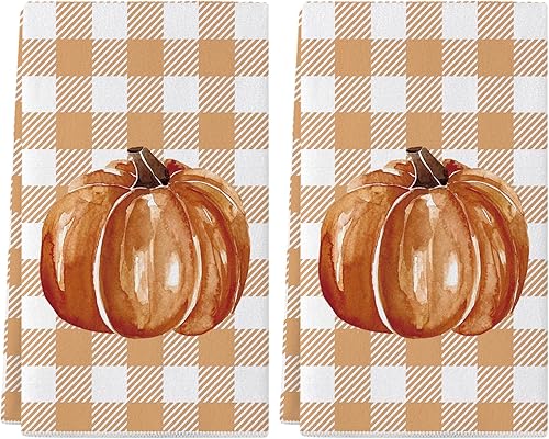 Miniatura 7 de Siilues Juego de 2 toallas de cocina de otoño, 18 x 26 pulgadas, decoración de otoño para el hogar, paños de cocina de calabaza, decoraciones de