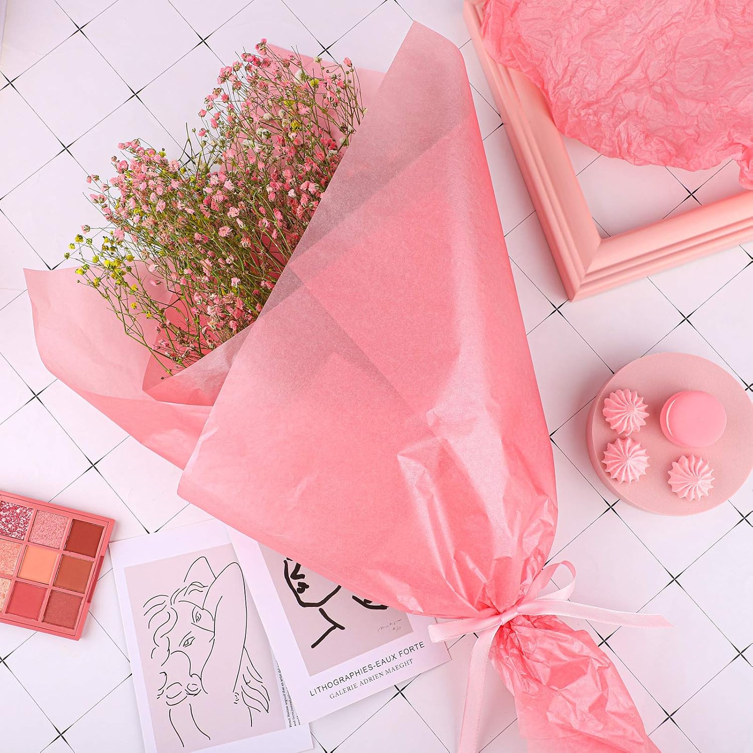 Ruisita 120 Sheets Pink Gold 6 Styles Tissue Paper Sheets Assorted Folded Gift Wrap Paper Craft Paper Decorative Paper Art Tissue for Weddings Birthday Parties DIY Crafts, 20 x 14 Inch : Health & Household