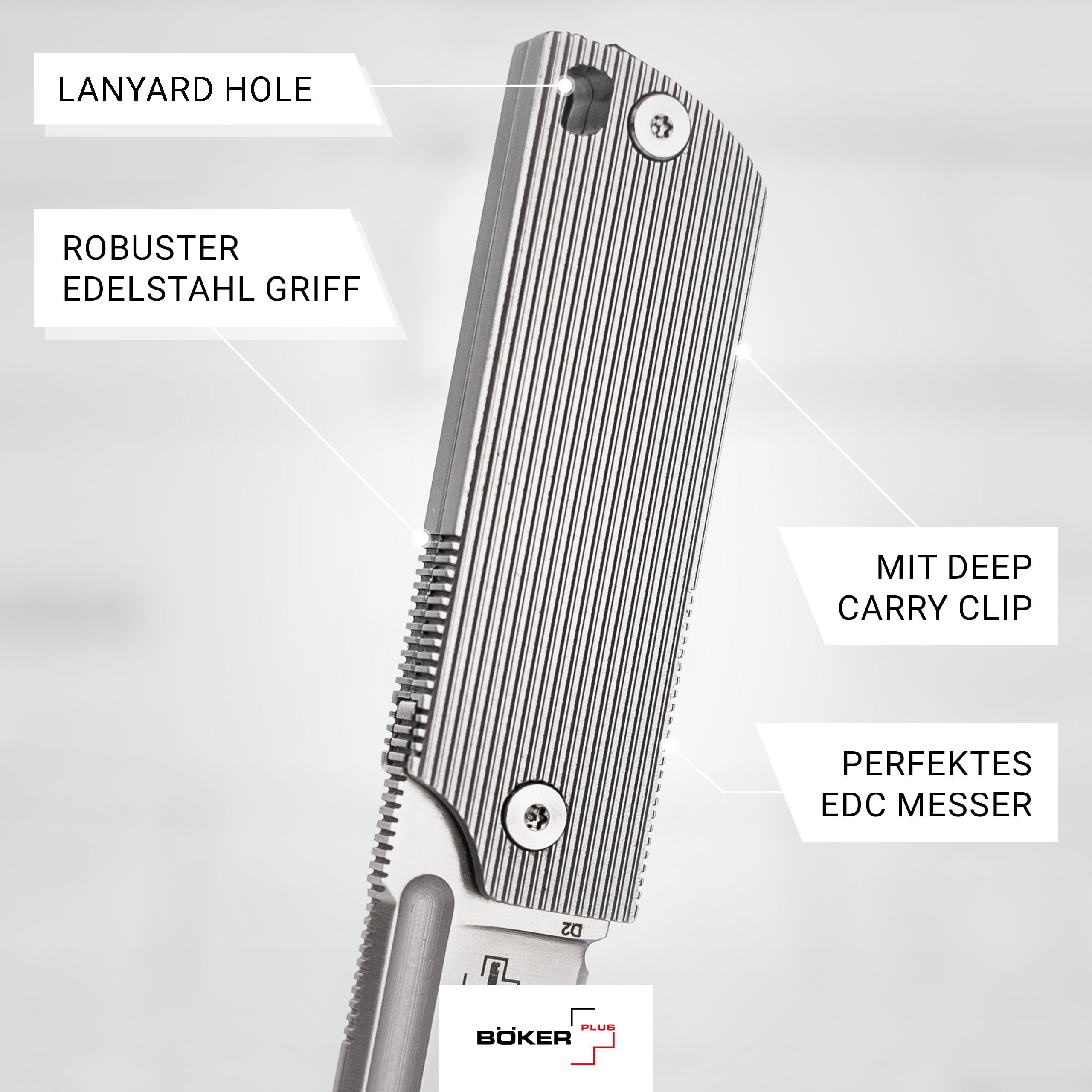 BÖKER PLUS® BabyX Flipper Steel - Mini couteau de poche EDC à roulement à billes avec lame D2 Sheepfoot - Petit couteau pliant à une main avec poignée en acier inoxydable et clip - Couteau de poche