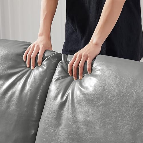 Miniatura 10 de Familymill Sillón moderno de mediados de siglo, sofá individual de piel sintética con respaldo acolchado extra grueso y cojín de asiento para sala