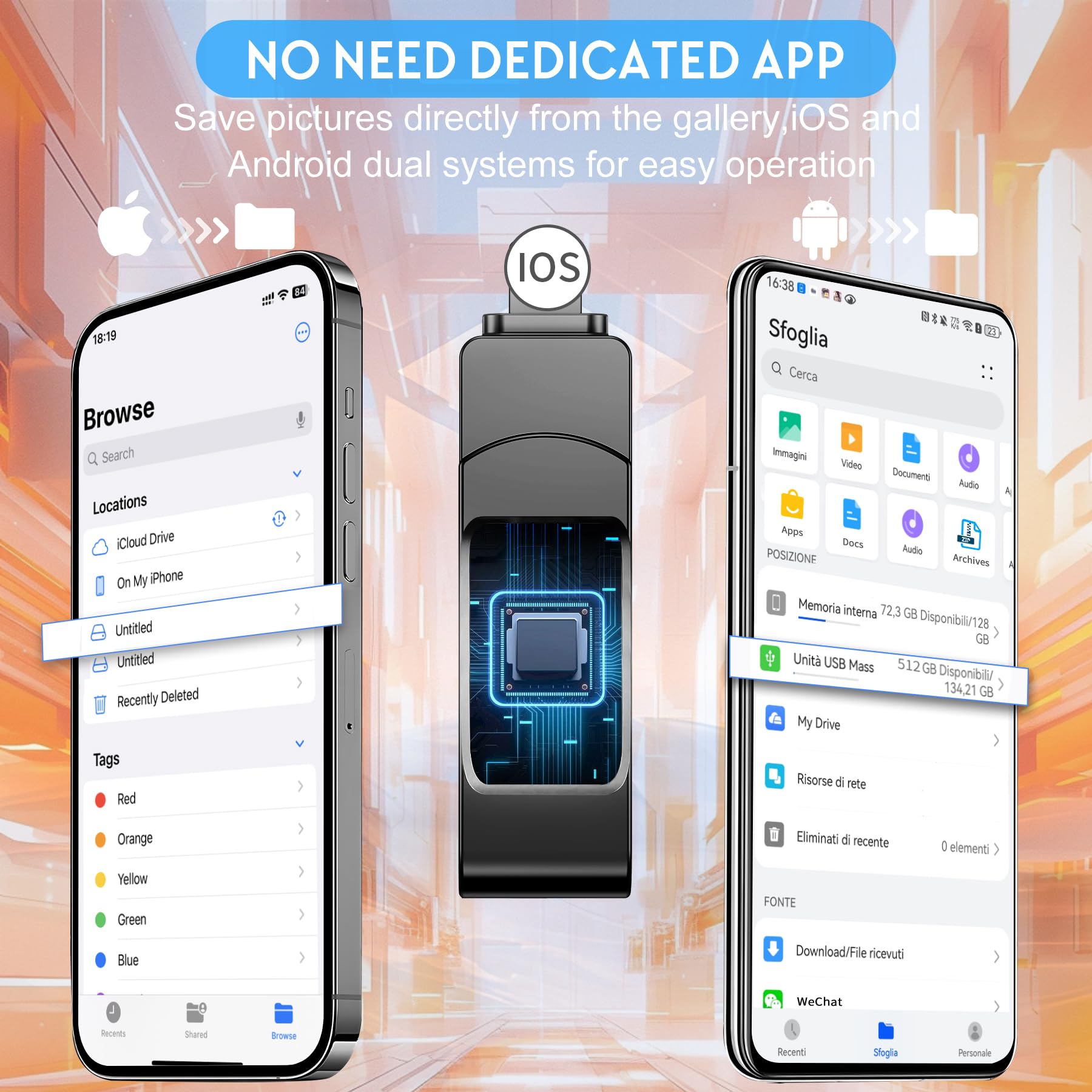 Chiavetta USB per Phone,[Senza APP] Ruweipan 512GB Pendrive USB C 4 in 1 Memoria Esterna USB 3.0 Chiavetta per Scaricare Foto Photostick per OTG Android/Smartphone/PC/Tablet/Pad/iOS(512G,Nero)