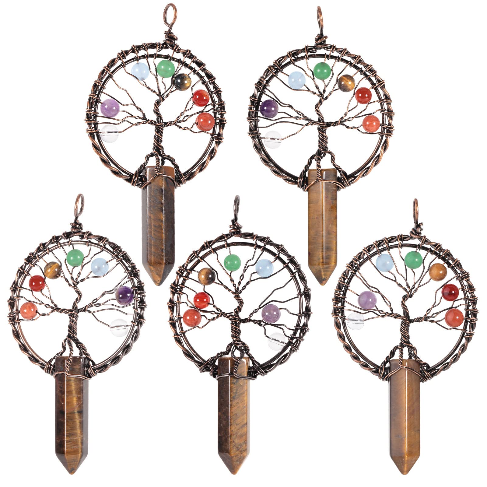 mookaitedecor 7 Chakra Tree of Life Necklace Tigers Eye Crystal Necklace for Women Brown Healing Crystal Necklace Semi Precious Stone Pendant Necklace Boho Crystal Gemstone Necklace Jewellery Gift - Image 3