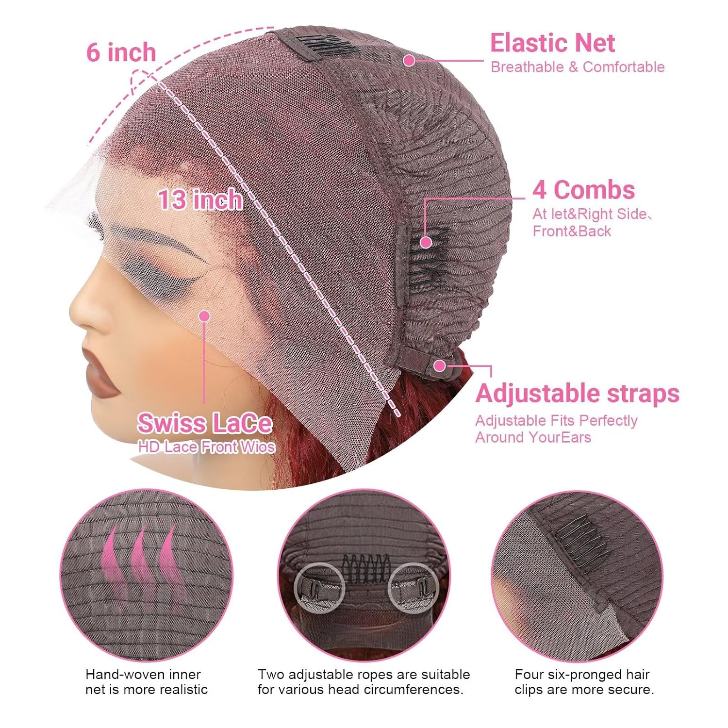 28inch Burgundy Wig Human Hair 99j Burgundy 13x6 Deep Wave Hd Lace Front Wigs Human Hair 200% Density Wet And Wavy Glueless Wig For Women Wine Red Colored Curly Wig Pre Plucked With Baby Hair