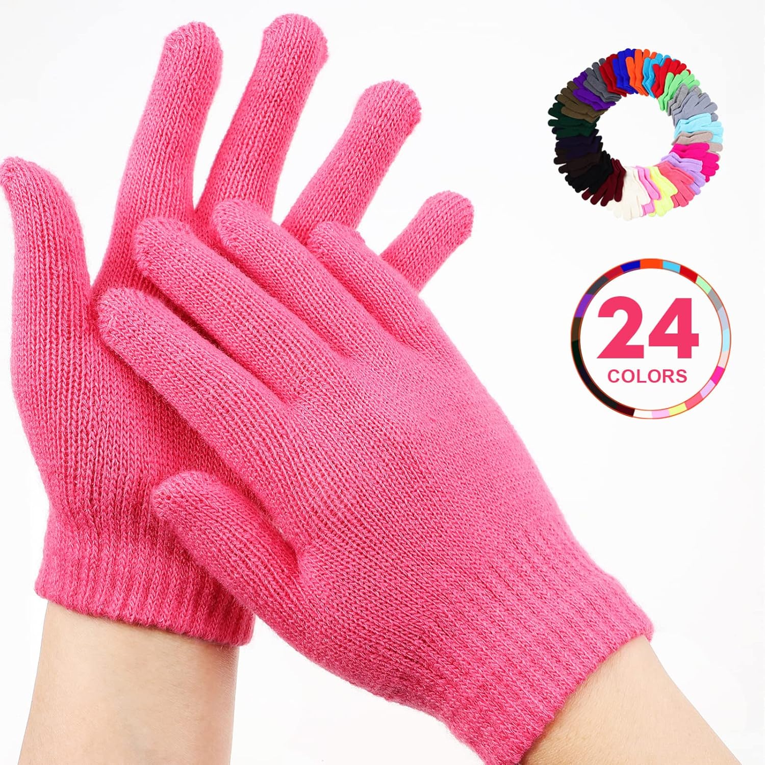 24pairs Boy Girl's Thermal Gloves Knitted Winter Gloves for Boys and Girls Full Finger