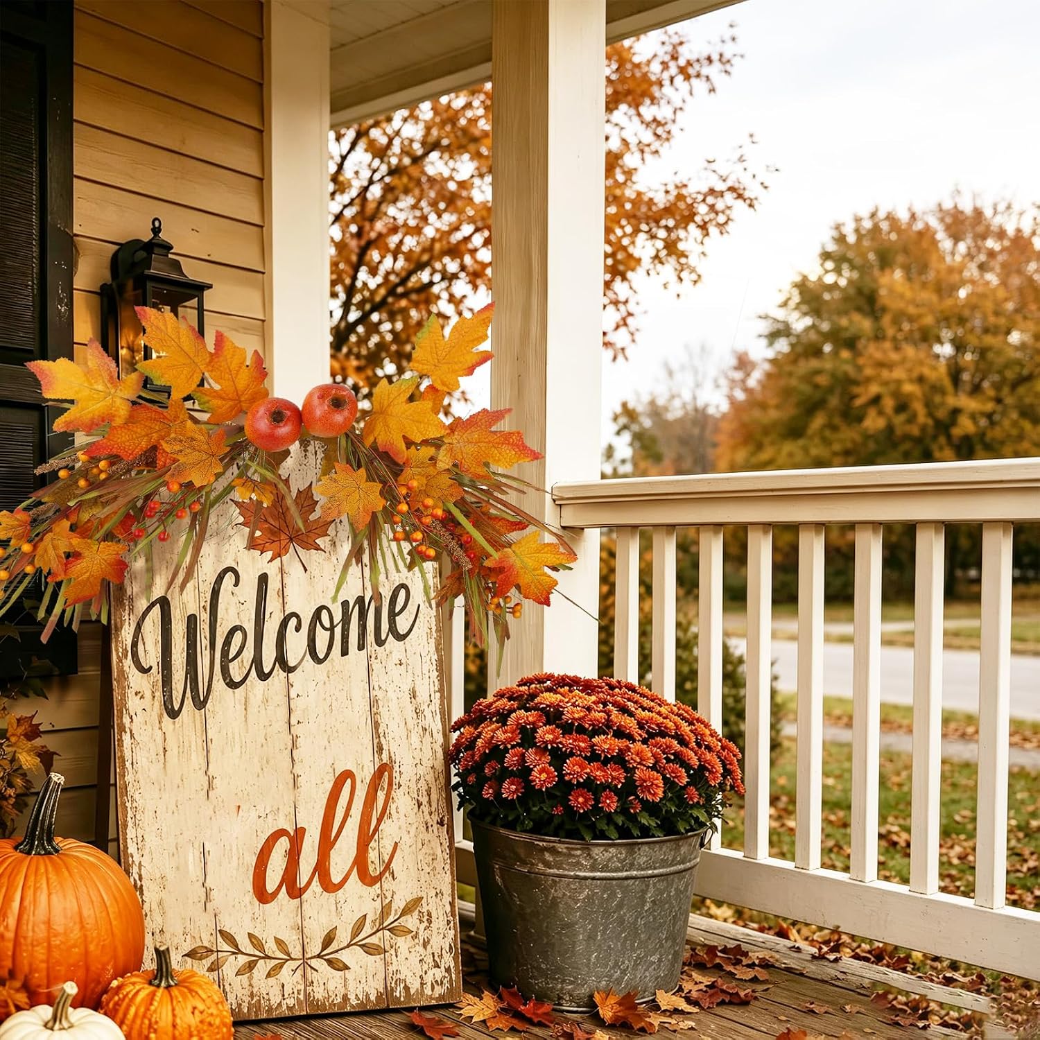 CISDUEO 1PCS Fall Swag for Front Door 33" Autumn Wreath Burnt Orange Decor