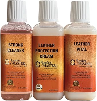 Leather Master Strong Leather Care Bundle - 250 ml Exceptional Leather Care Stain Remover, Protector and Polish Kit. Made to Clean Leather Accessories, Auto Detailing, Furniture, Handbags and Shoes