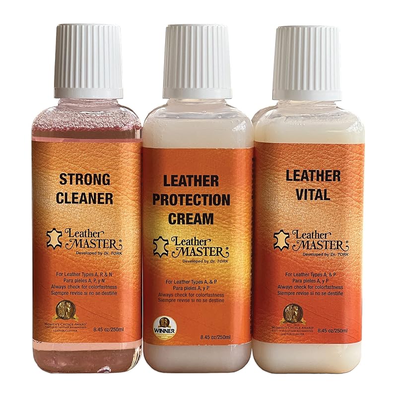 Kit de Cuidados para Couro Leather Master Strong com Limpeza, Revitalização e Proteção – 250 mL