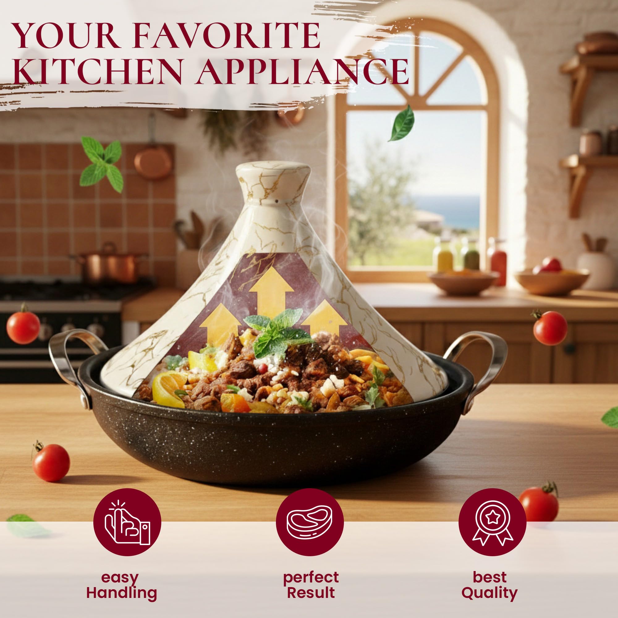 Royal Swiss Tajine 38 cm – Acciaio inox, rivestimento antiaderente, coperchio in porcellana – Adatto a tutte le fonti di calore, induzione, gas, elettrico – Cottura sana