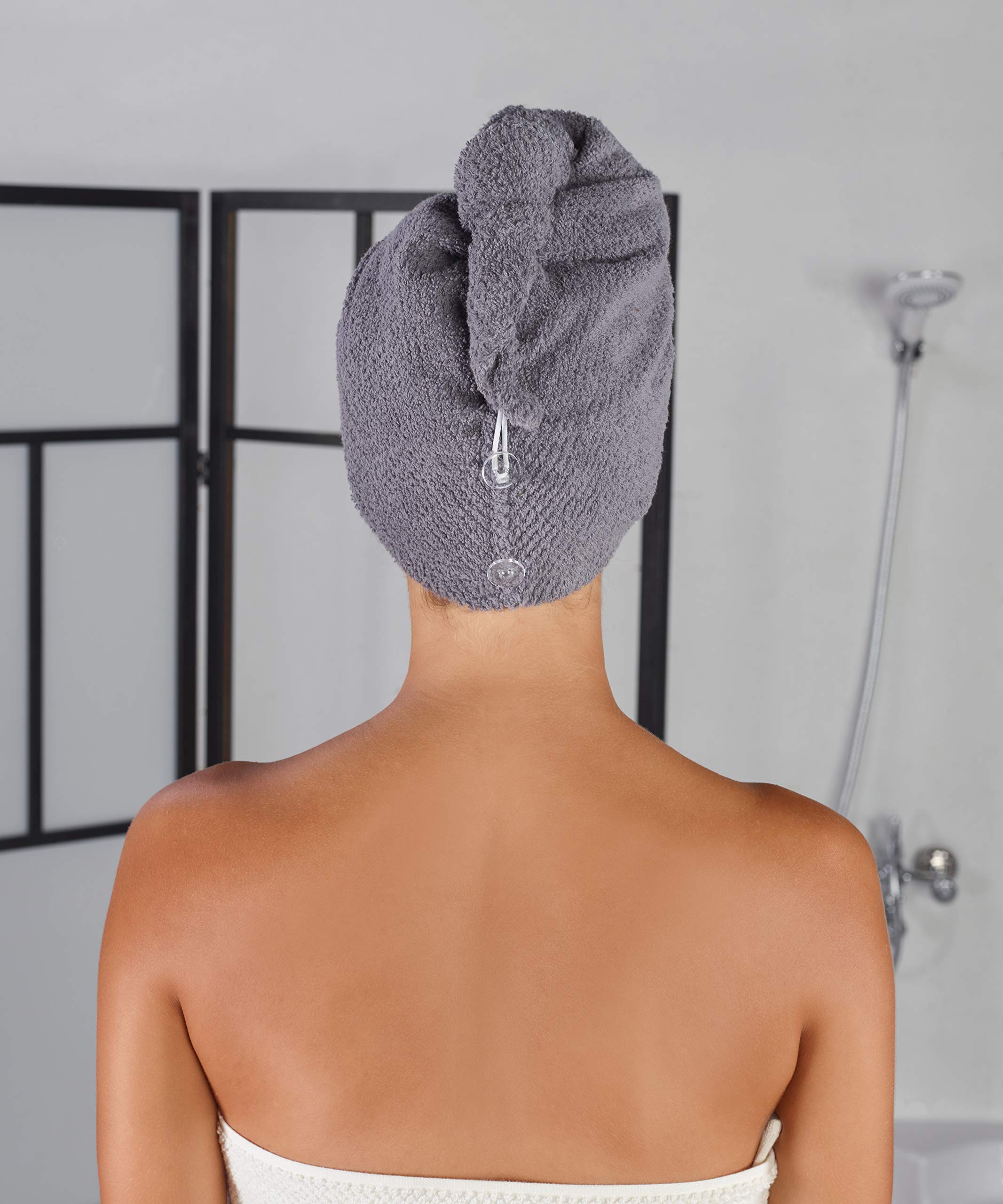 Haarturban aus 100% Baumwolle (Hellblau) – 2er Set Haarhandtücher mit Knopf, schnelltrocknendes Haartrockentuch für nasse & Lange Haare, weiches Turban Handtuch Damen