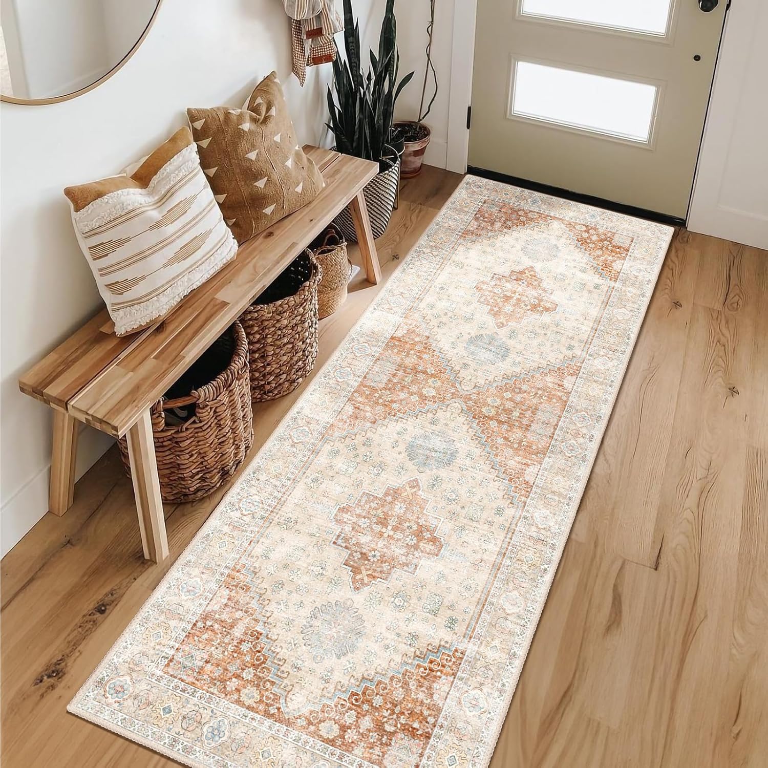 MUJOO Washable Runner Rug,2x6 Runners for Kitchen Bathroom Hallway Bedroom Entryway Laundry,Non Slip Long Mat Indoor,Boho Throw Carpet Low Pile Terracotta - Image 7