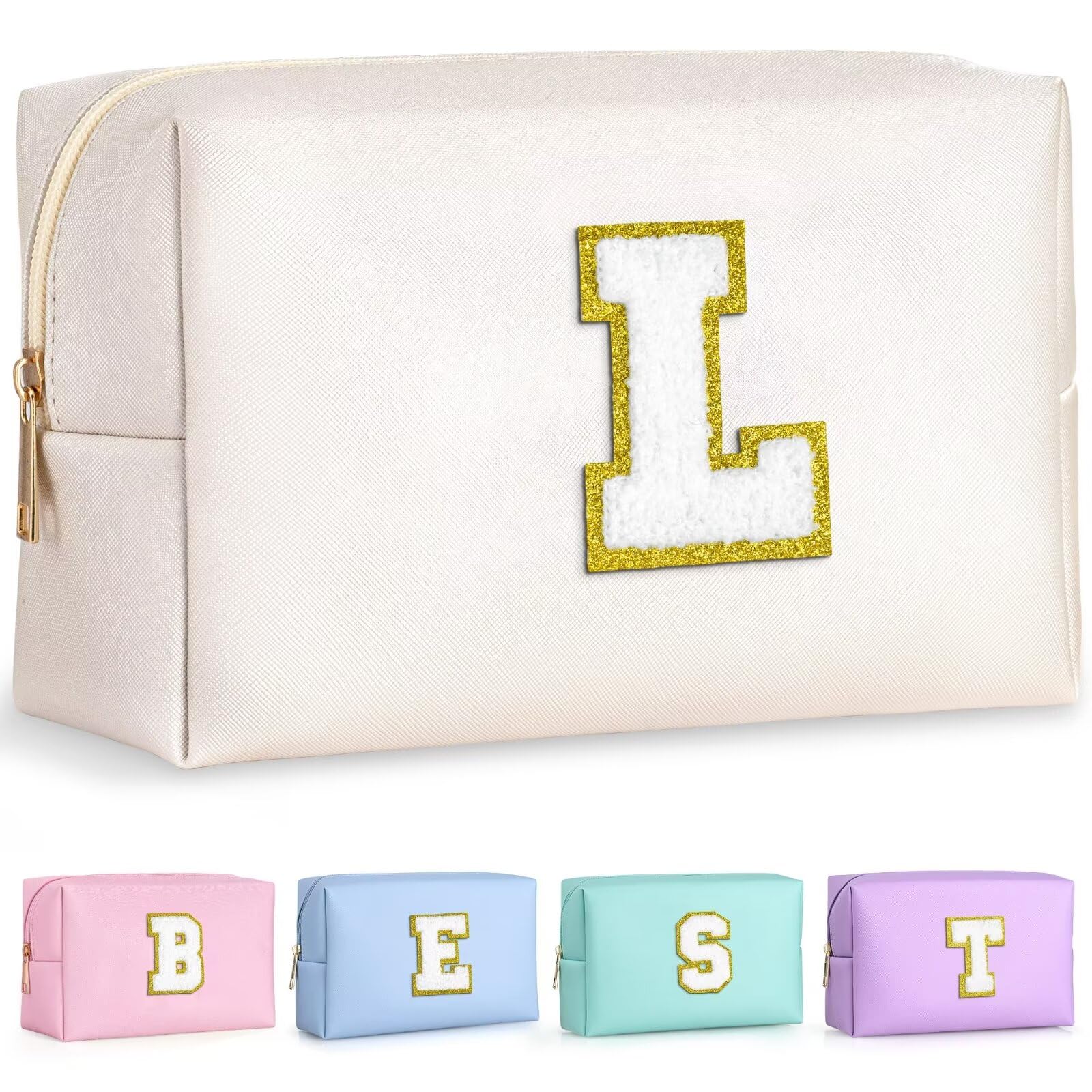 TOPEAST Personalized Birthday Gifts for Women, Preppy Patch Makeup Bag, Chenille Letter Pouch Cosmetic Bag, Travel Organizer, Gifts for Friends, Cute