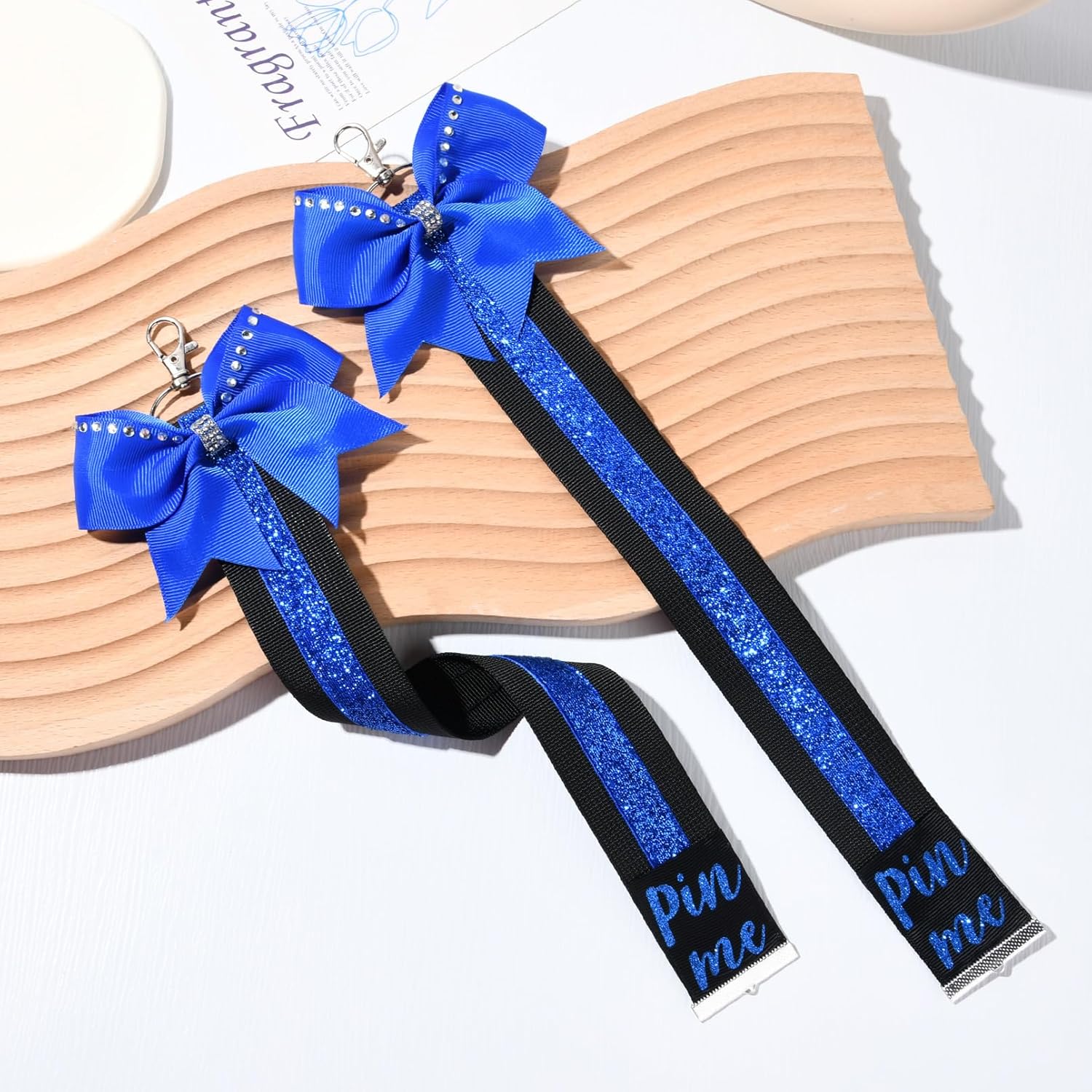 DEEKA 2 PCS Cheer Pin Strap Pin Me Ribbon for Backpack Glitter Cheerleader Keychain Cheer Gifts Bow Holder - Image 6