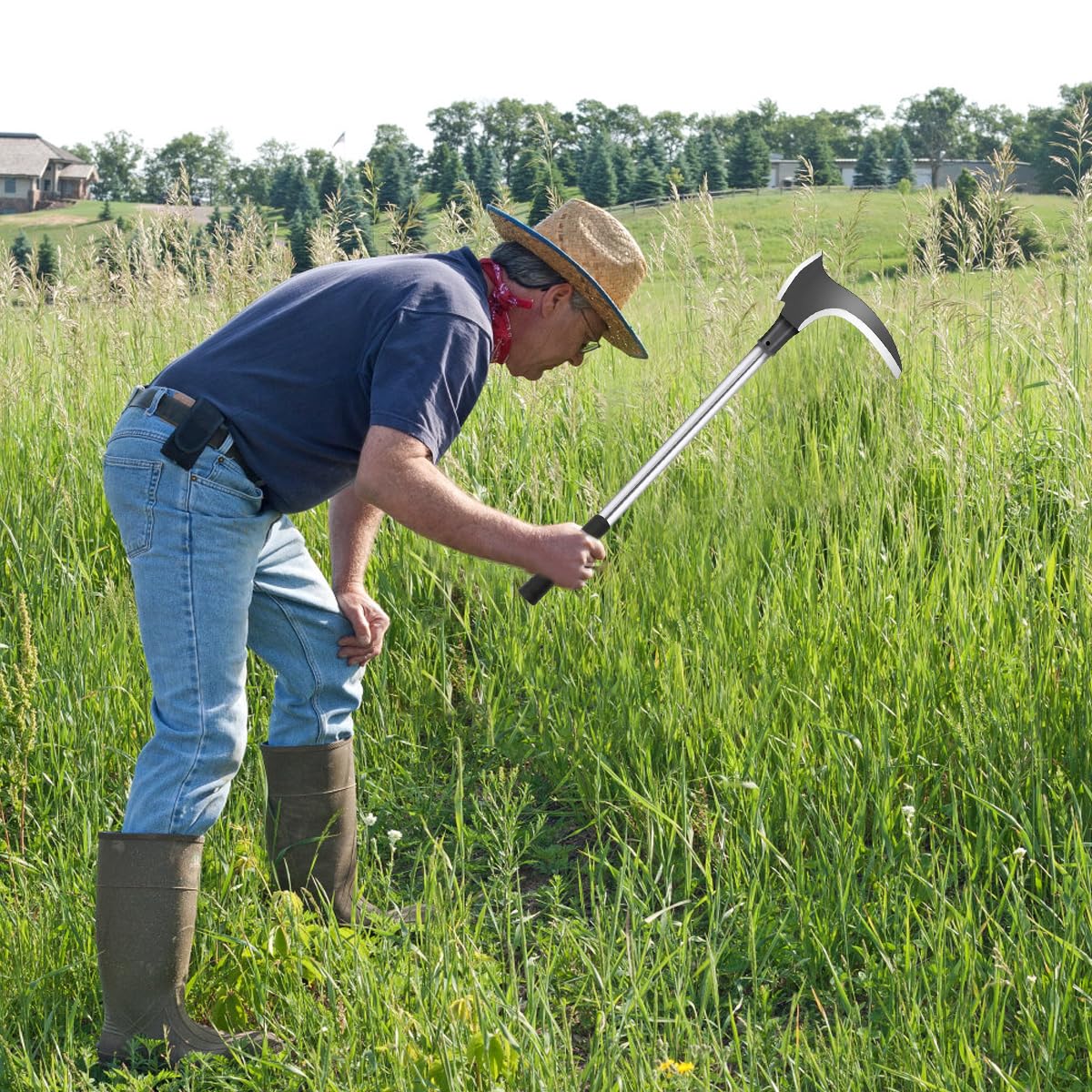 HASTHIP® Carbon Steel Axe Tool - Axe for Wood Cutting - Gardening Sickle Axe Tool for Cutting Grass - 52 CM Weed Remover Tool with Handle - 2 In 1 Grass Removing Tool for Chopping, Harvesting, Pruning - Image 6 thumbnail