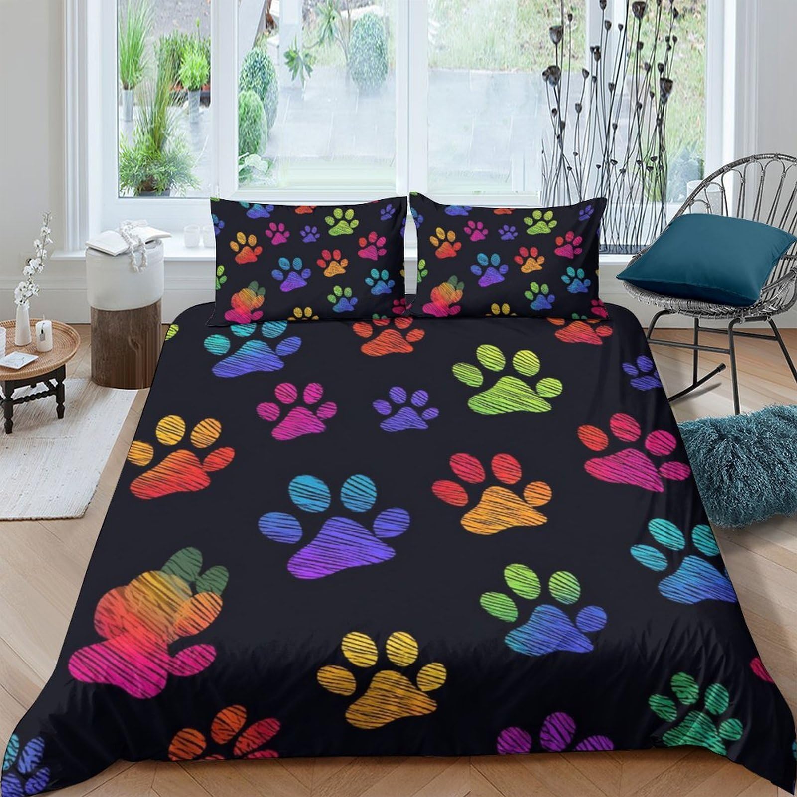 Ctjqhvkz Style-5 3D Printed Colorful Paw Fitted Sheet Microfiber Soft Bedroom Decor Rainbow Paw Mattress Cover For Home Dorm Use Single（135X200cm）