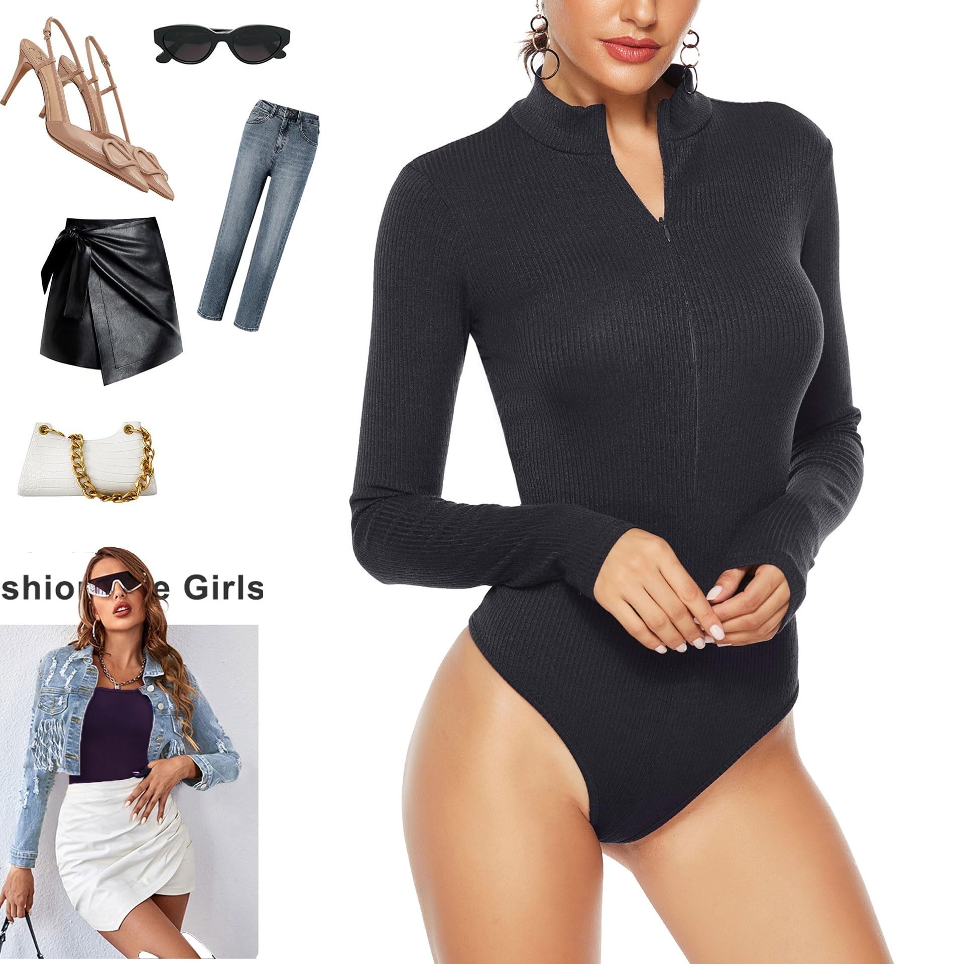 Amazon.co.jp: 女性用ボディスーツ 長袖ボディスーツ トップス