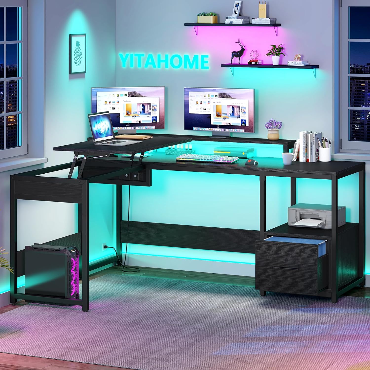 YITAHOME Height Adjustable Standing Desk with File Drawer