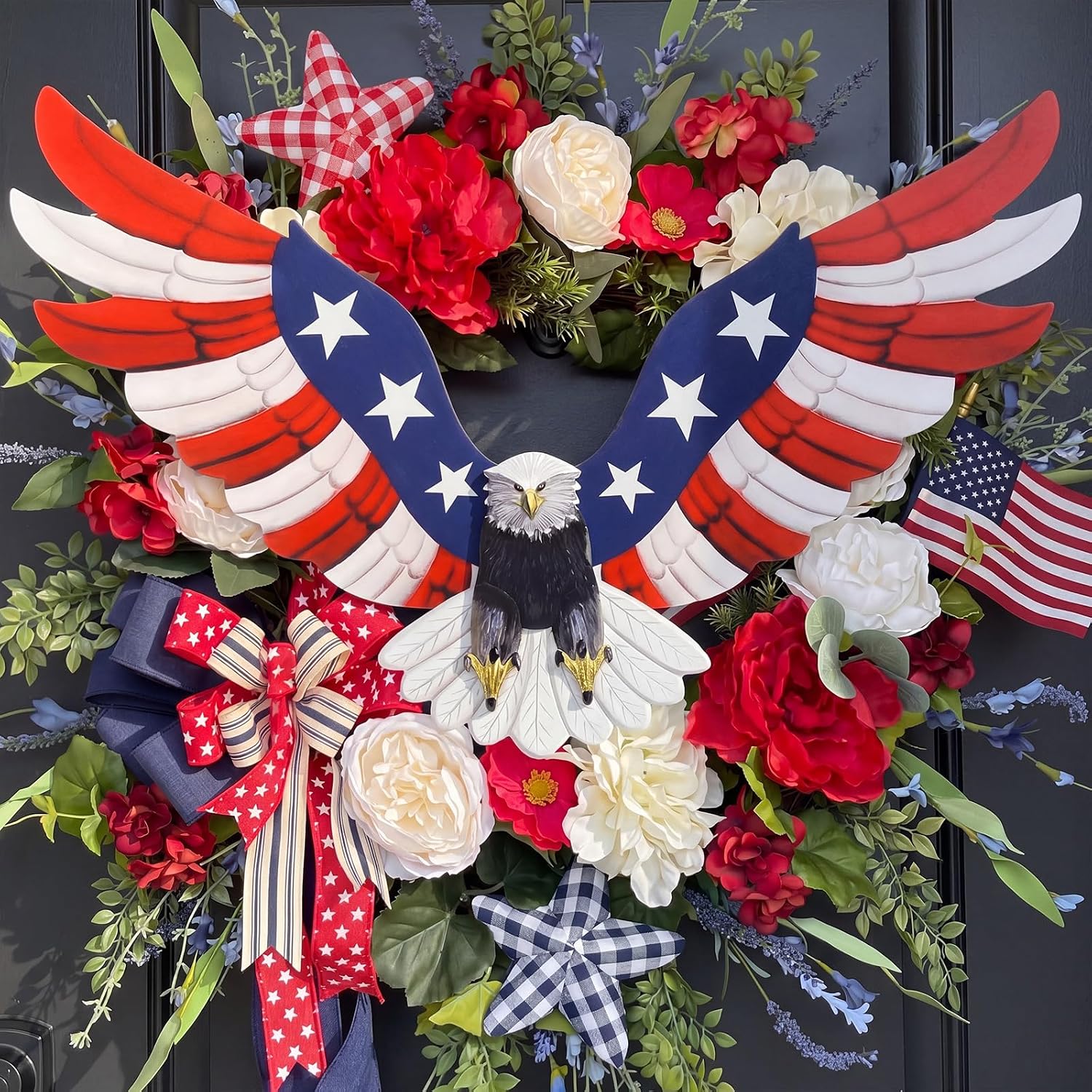 Thenshop 12 Inch Patriotic Eagle Tree Topper 4th of July Eagle Tree Decoration Red White and Blue Patriotic Decor for Independence Day 250th Home Indoor Outdoor Wall Decor