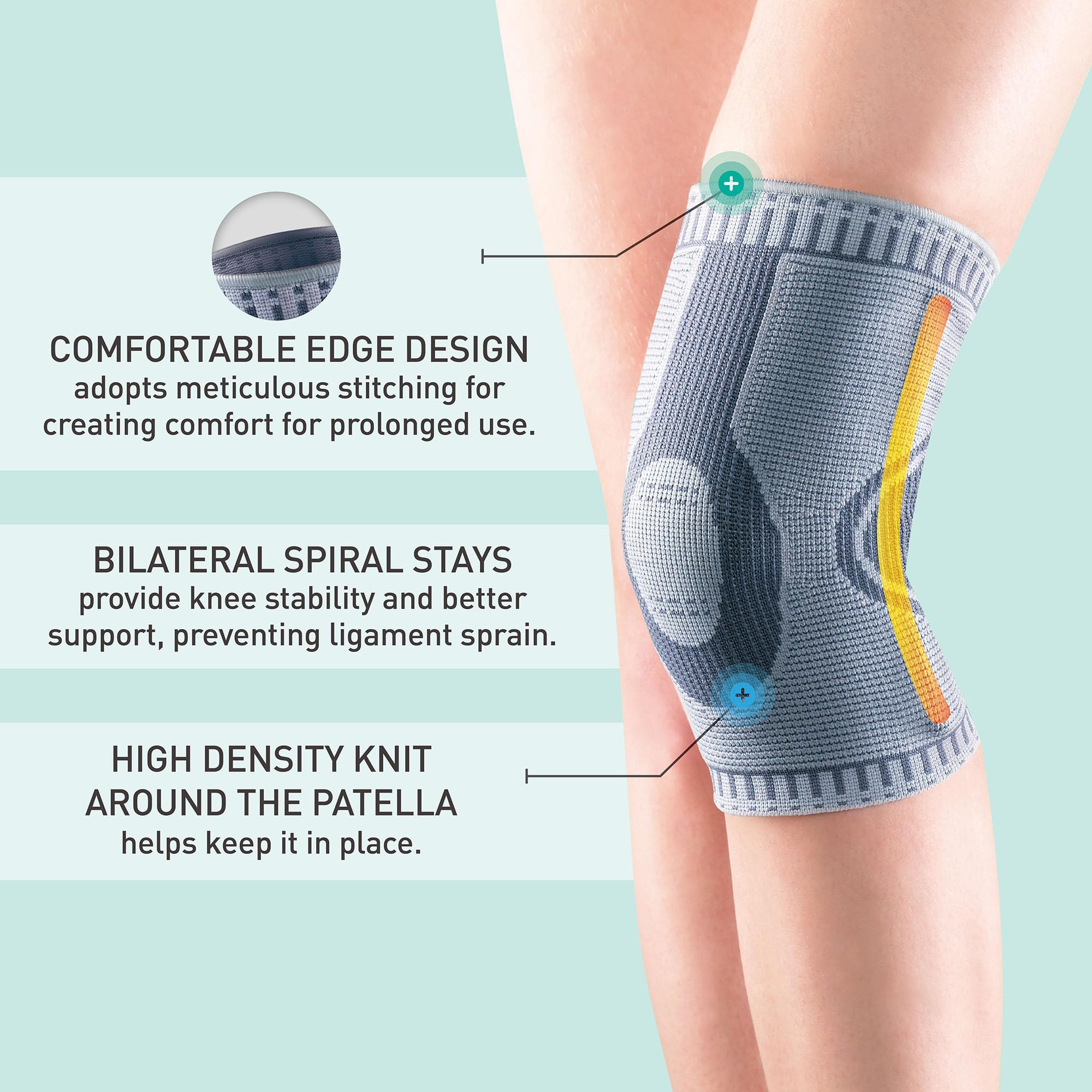 OPPO 2924 ACCUTEX Knee Brace Compression Sleeve with Stays - Knee Support for Meniscus Tear, Running, Muscle Strain, Knee Sprain, Joint Pain Relief - for Men and Women (Gray, Small)
