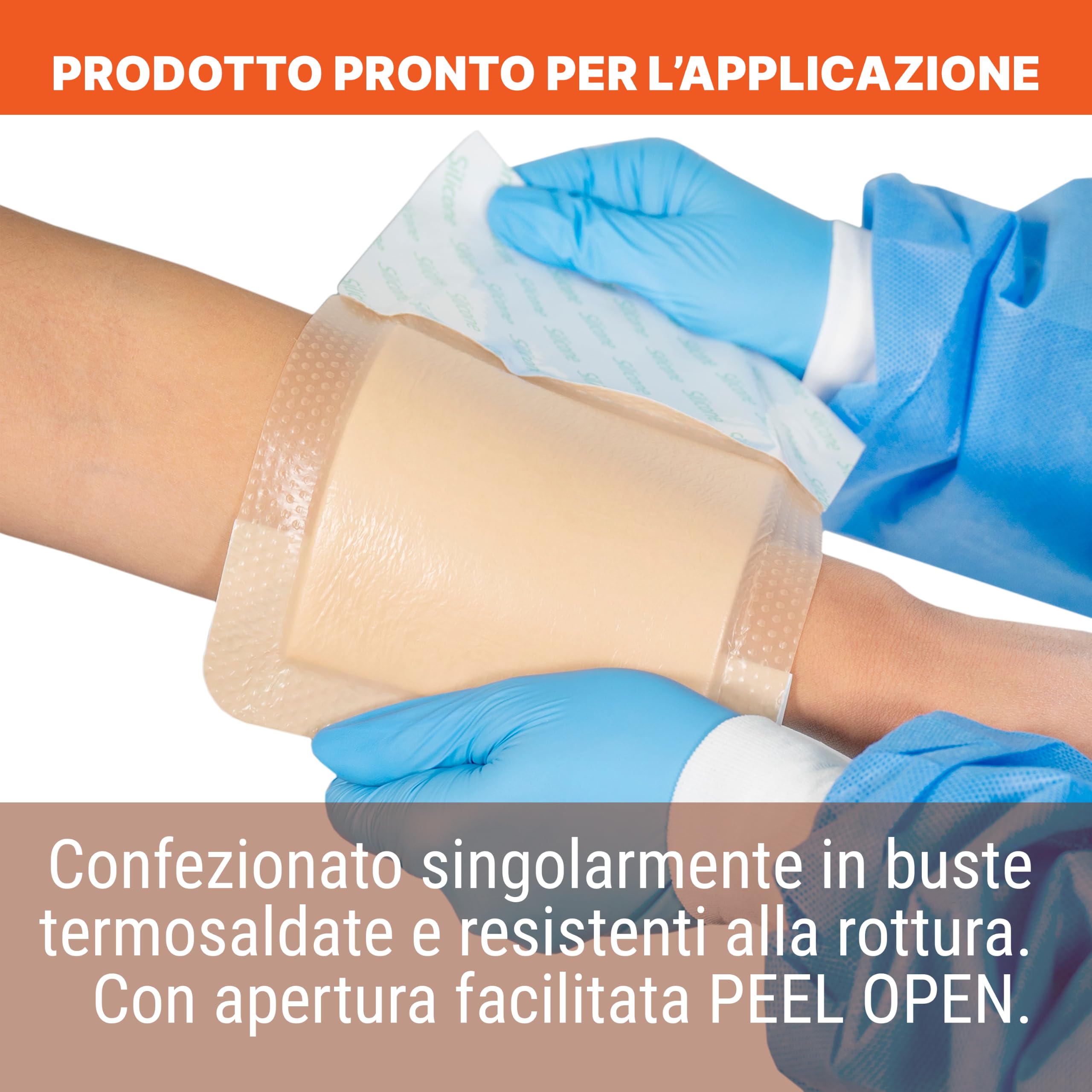 TOUCHMED Medicazione Sterile in Schiuma di Poliuretano con Silicone - 10x10 cm - Con Bordo Adesivo - Monouso - Confezione da 10 Pezzi