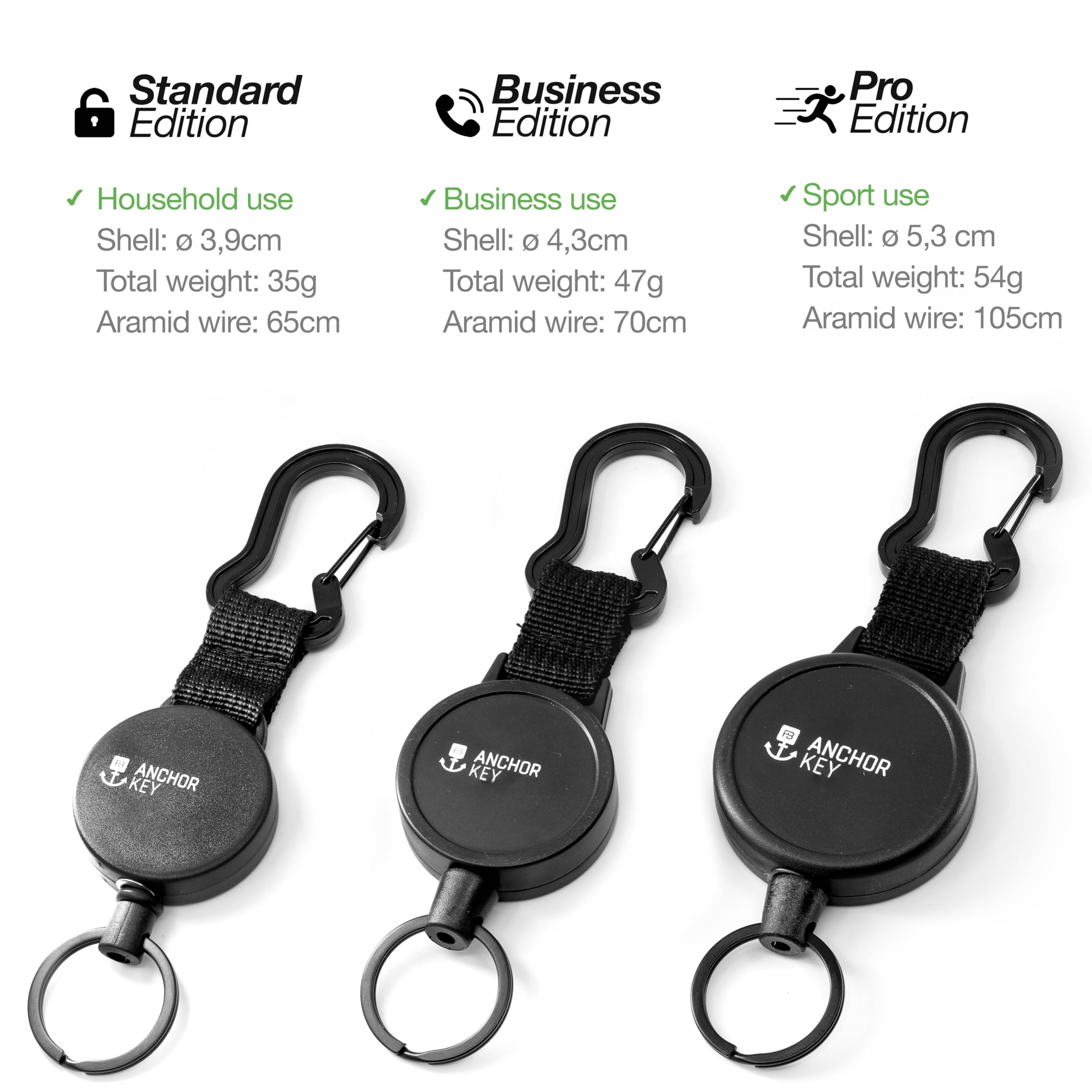 Portachiavi Retrattile Doppio Con Cavo In Acciaio 65cm - Nero Mimetico Per Carte, Badge E Chiavi