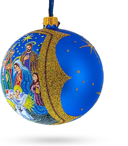 Miniatura 2 de Sacred Nativity Gathering - Adorno navideño de bola de vidrio soplado de 4 pulgadas