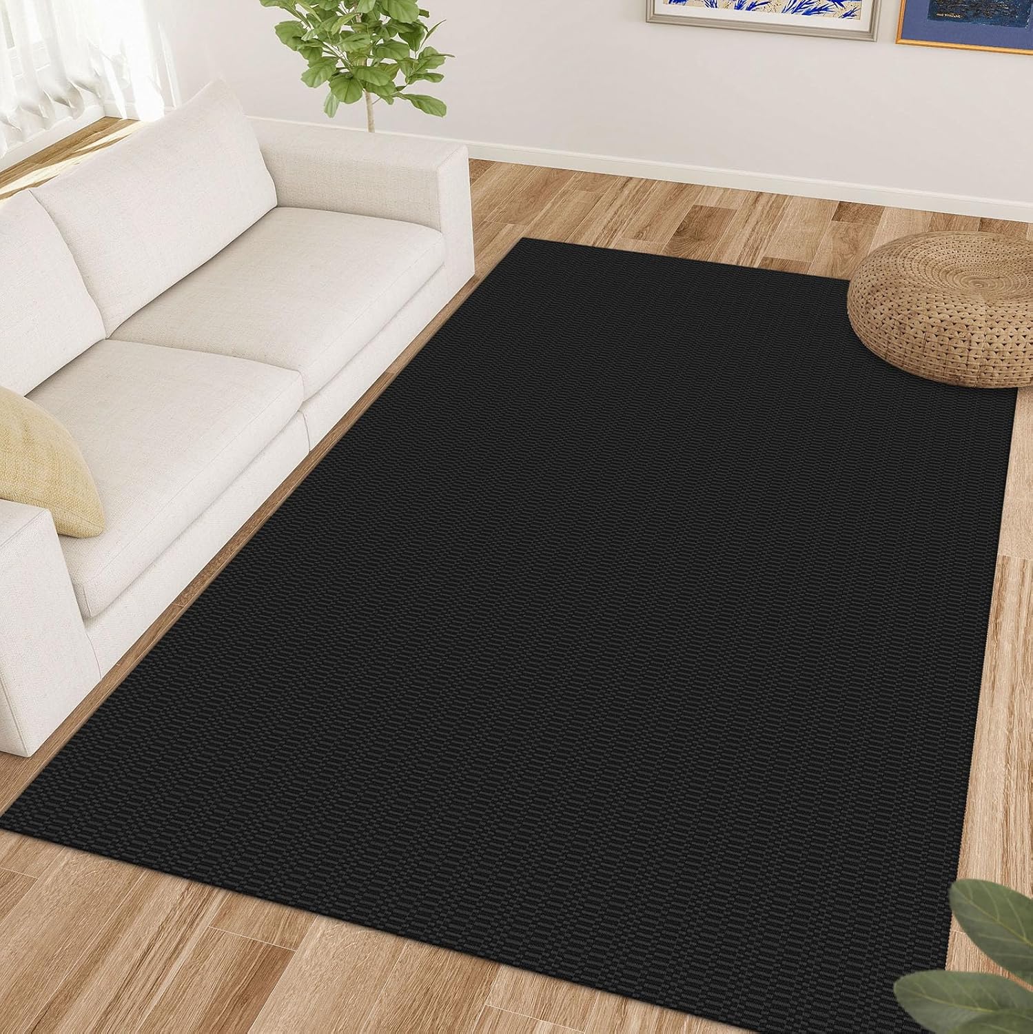 KOZYFLY Washable Area Rug for Living Room 6x9 Ft Bedroom Rug with Runner Backing Braided Cotton Dining Room Rug, Large Floor Carpet for Living Room Dining Room, Black/Grey 6' x 9' (72"x108") Black/Charcoal Grey