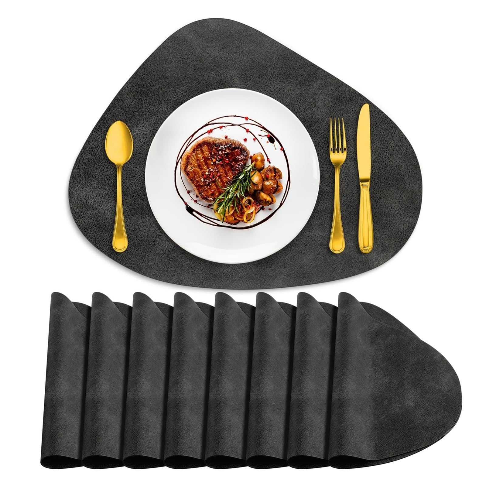 Luvafey Black 6Pc Heat Resistant Solid Color Table Place Mats