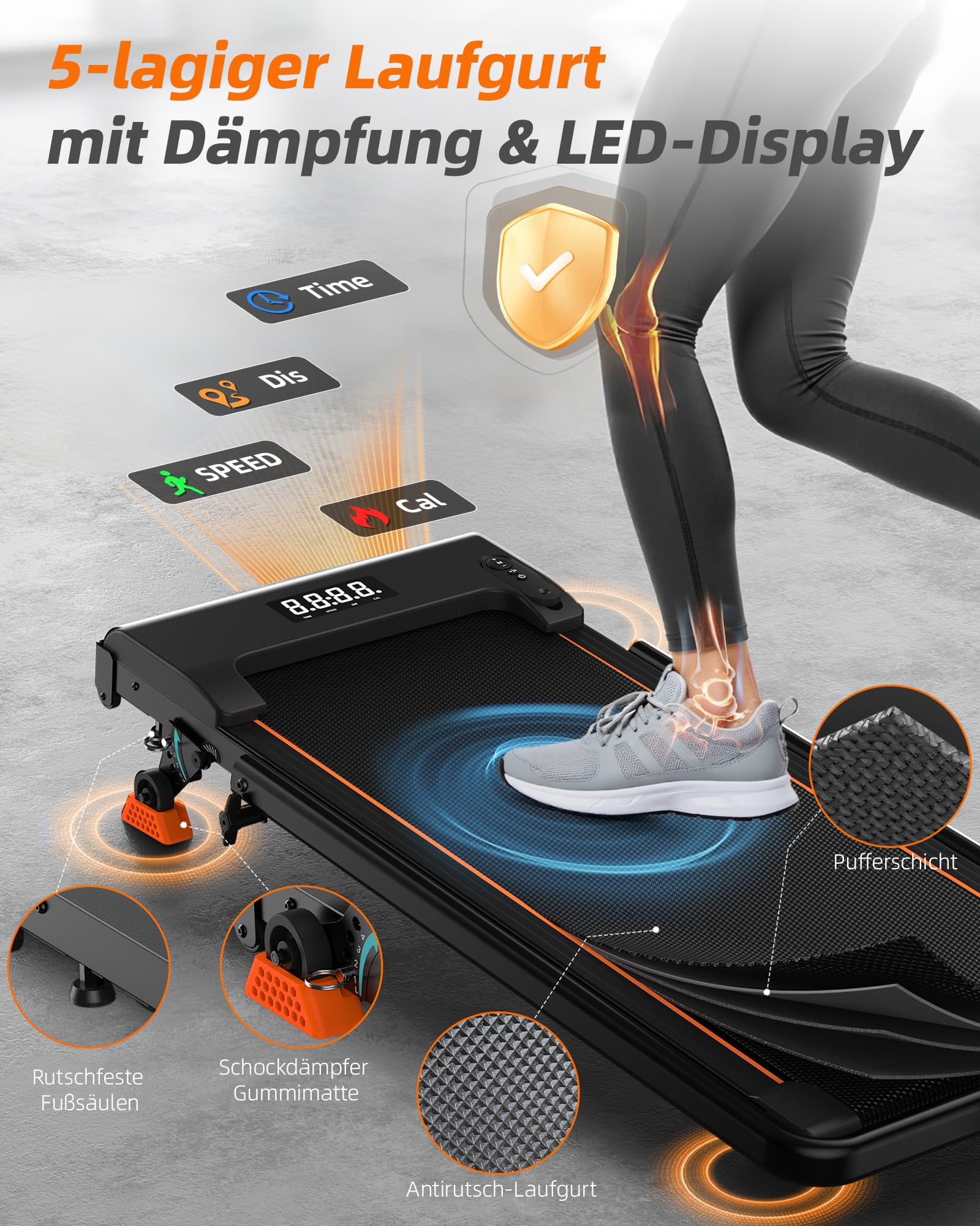 Lichico 3-in-1 Walking Pad mit 9% Steigung-Laufband für Zuhause Klein/Laufband Klappbar, platzsparendes Heimtraining mit max. 150 kg Belastbarkeit, wählbar in 3 Ausführungen