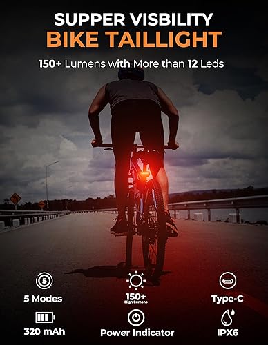 Miniatura 2 de G2FS LITH-2-Pack Bicycle Taillight 4 Modes (SteadyBreathingRunning Flash) USB-C Rechargeable Bike Lights with Mode Memory & Quick Fast-Flash