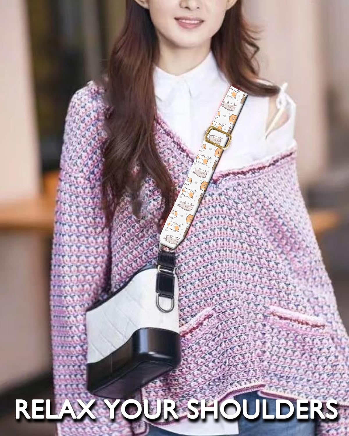 Purse Strap Replacement Belt Crossbody 1.5" Wide Golden Buckle Cute Shoulder Strap Durable Adjustable Guitar Straps for Canvas Bag Handbag Cute Colorful Cats - Image 3