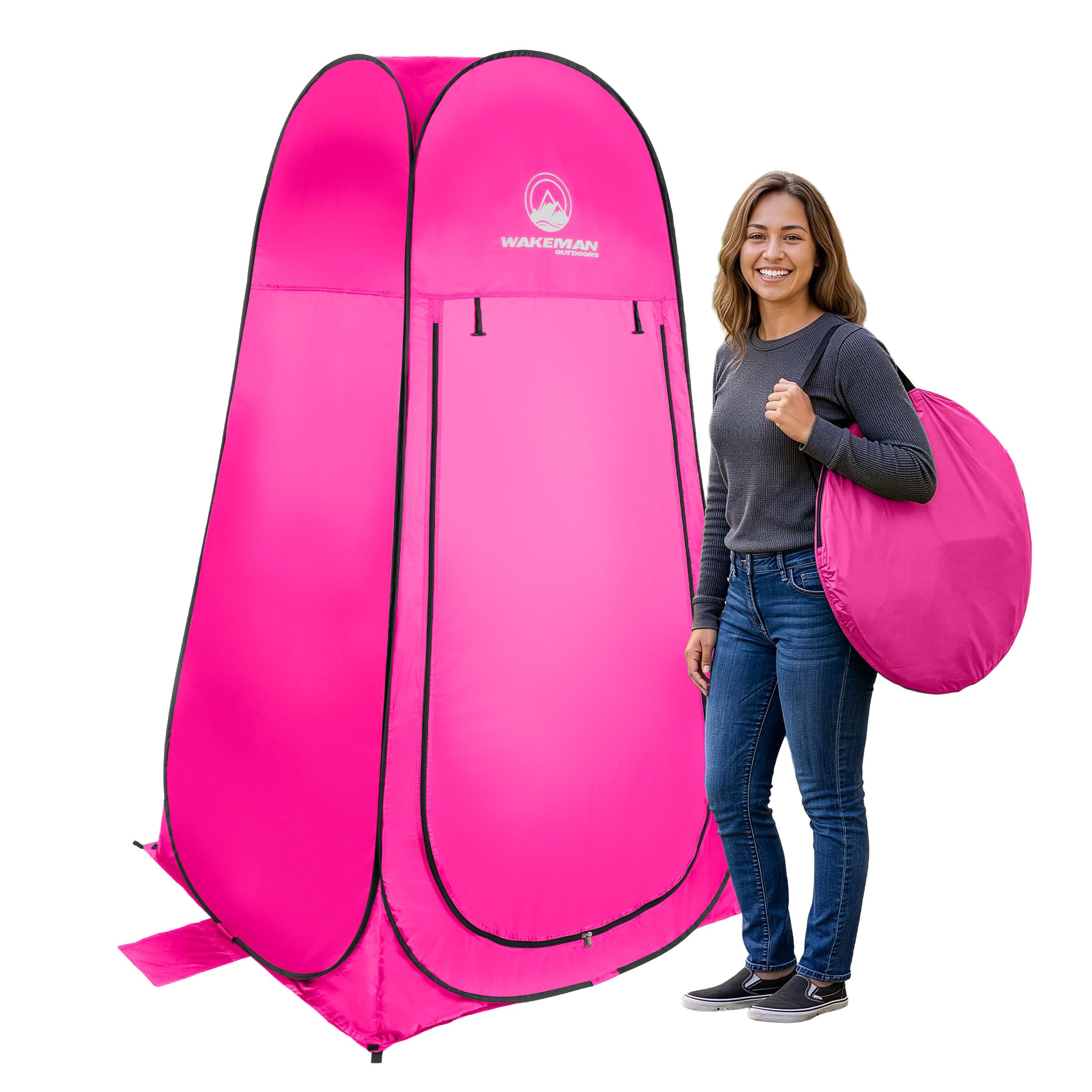 Wakeman Pop Up Changing Tent, 3.3 x 3.3 x 6.2ft, Camping Shower Tent for Portable Toilet Stall or Dressing Room with Carry Bag for Camping, Beach, or Tailgate, Polyester