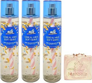 Bath & Body Works Cereal Milk Soft Serve 3 Pack Fragrance Mist Bundle with a Himalayan Salts Springs Bar Soap