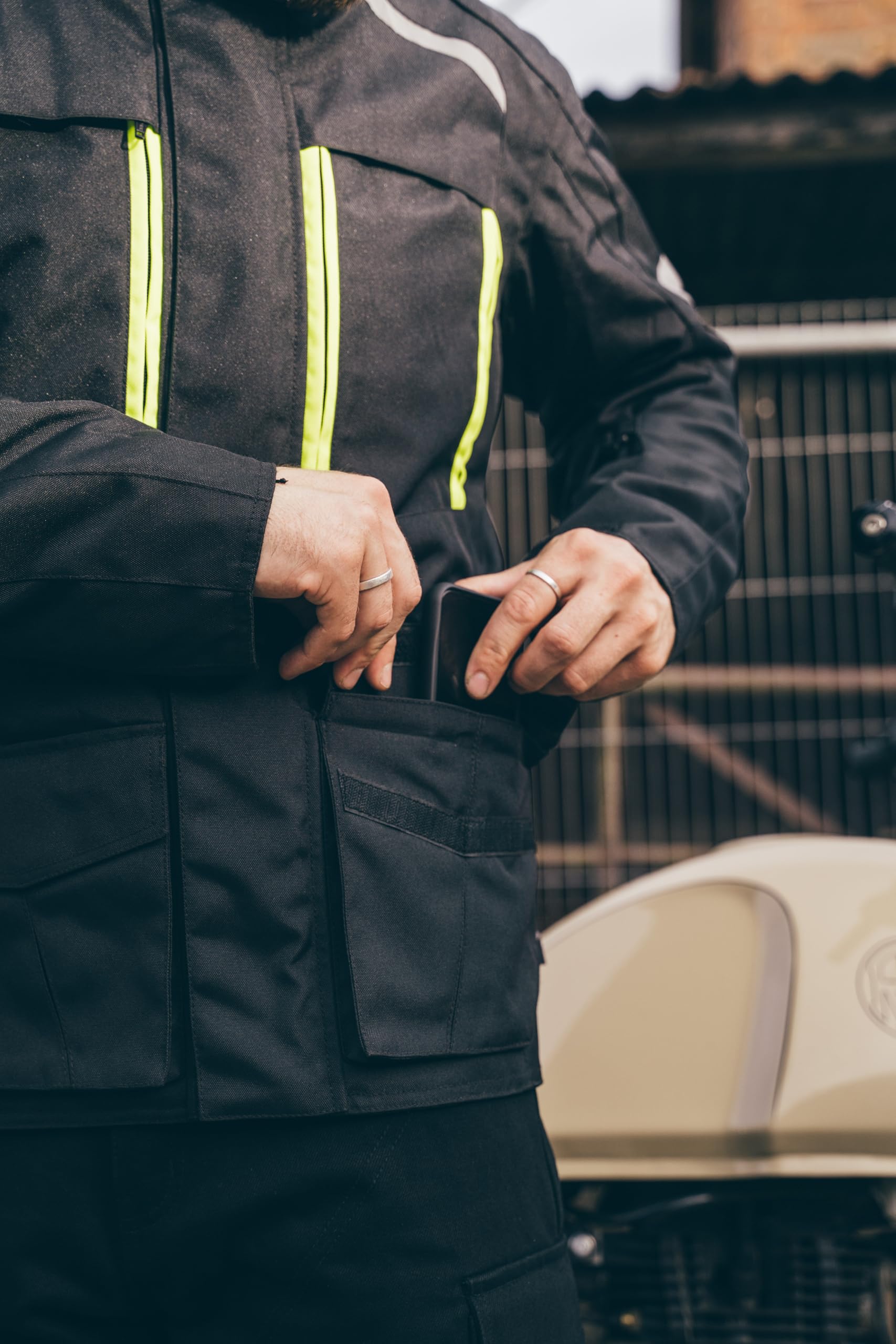 Texpeed Męska kurtka motocyklowa wodoodporna z tkaniny Cordura z ochraniaczami motocyklowymi (EN 1621-1) – Czarna (M)