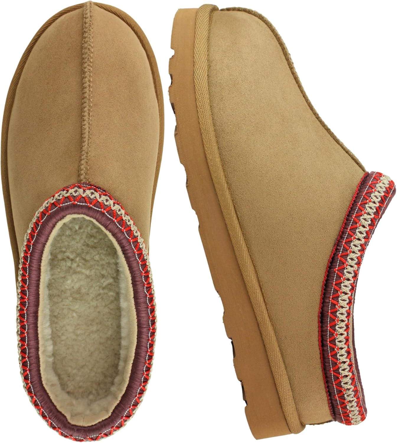 Women‘s Slippers Fuzzy Platform, Warm Winter House Slippers Indoor Outdoor, Slip On Faux Suede Fur Lined Cute Shoes (Brown/Black/Sand, US Women Size 6-9)