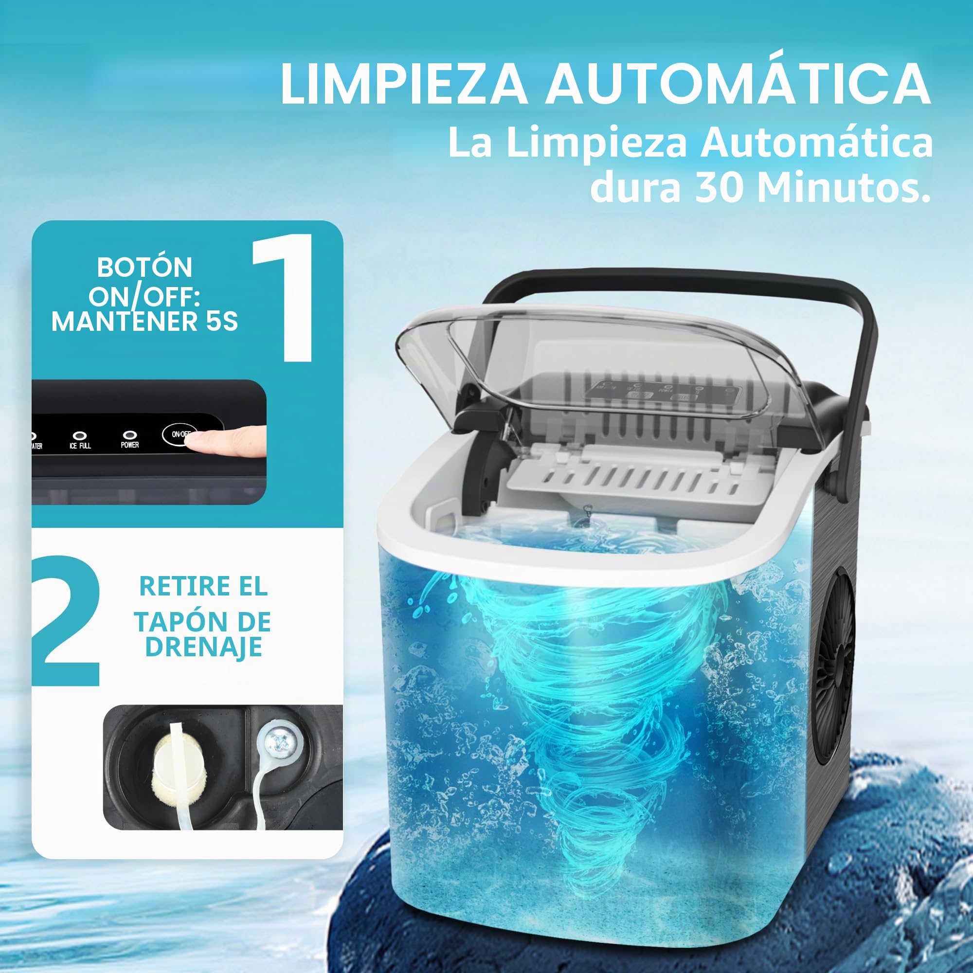 EUHOMY Máquina de cubitos de hielo de acero inoxidable, 24 cubitos de hielo en 13 minutos, 24 kg/24 h, máquina de hielo autolimpiable de 3,2 L con pala de hielo y cesta Gris