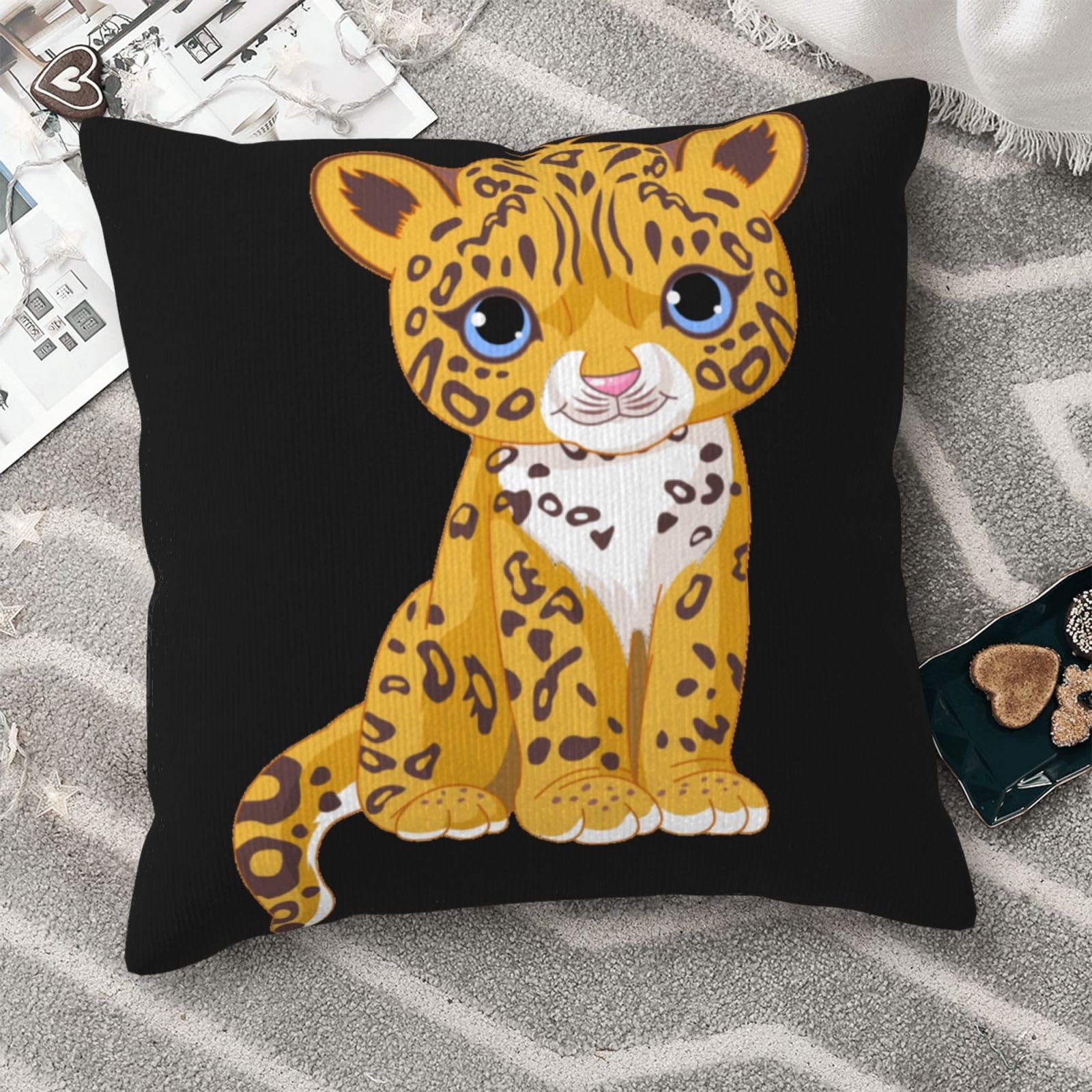 Housses de coussin velours côtelé jaguar taie décorative carrée maison 45x45