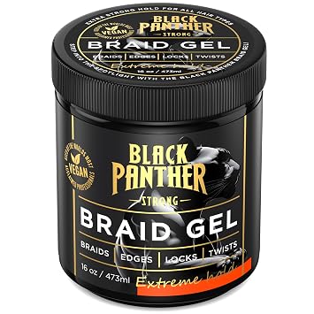 Black Panther Braid Gel | Extreme Hold, | Enriched With Multivitamins I No Flaking or Drying | Long Lasting for Braids, Locs, Twists, Cornrows, Protective Styles, Smooths & Tames Frizzes