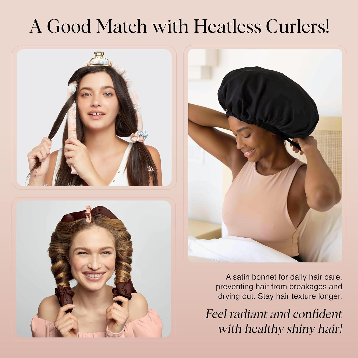 Kitsch XL Satin Bonnet for Sleeping - Softer Than Silk Hair Bonnet For Women - Secure Fit, Adjustable Night Cap For Curly & Textured Hair - Prevents Breakage, Tangles & Thinning - Black - Image 4