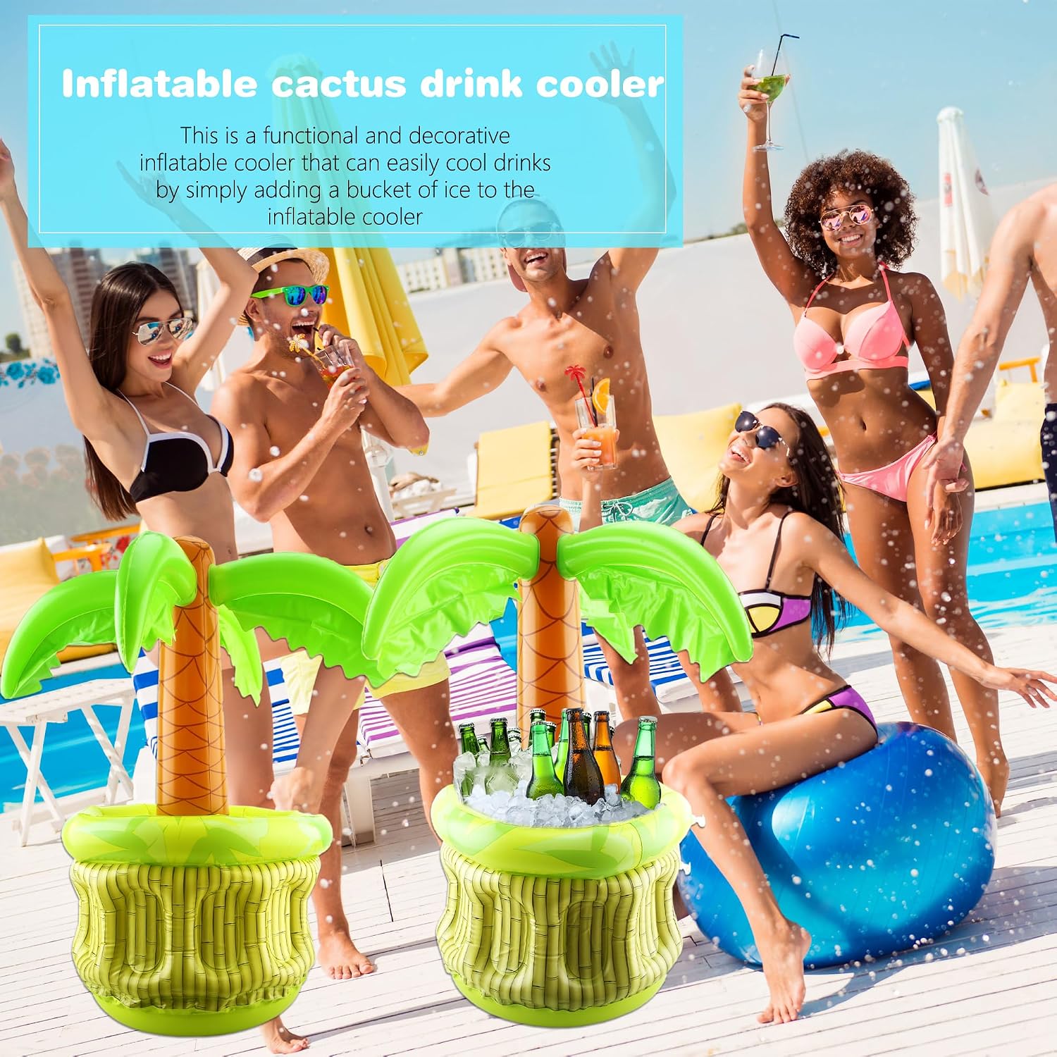 3 Pack 27 Inch Large Inflatable Palm Tree Cooler Giant Blow up Inflatable Palm Tree Drink Holders for Pool Beach Party Supplies Hawaiian Theme Decorations image 5