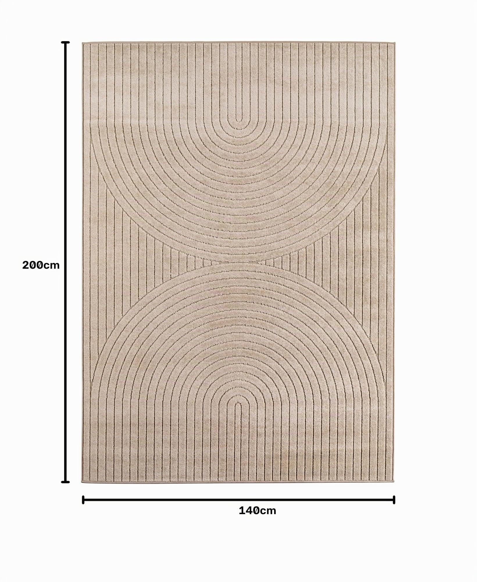Carpetsale24 Kurzflor Teppich 140x200 cm Beige Wohnzimmer, Schlafzimmer, Küche, 3D Hoch-Tief-Effekt, Skandinavisch Boho Motiv, für Outdoor Bereich geeignet Terrassen oder im Balkon