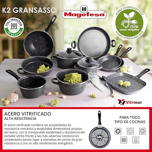 Miniatura 5 de San Ignacio MAGEFESA K2 Gransasso - Juego de 8 utensilios de cocina de acero inoxidable con sartén (18209.4 in)